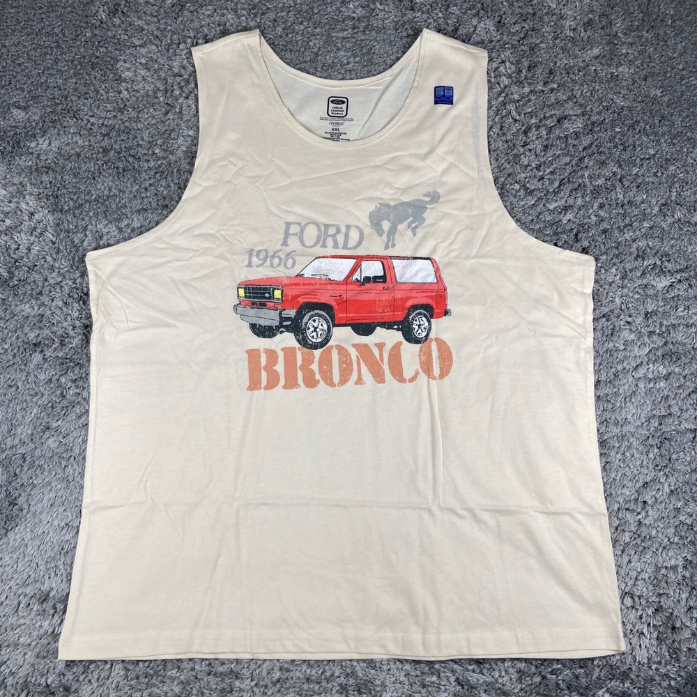Ford Bronco Tank Top Men XXL Beige 1966 Graphic Sleeveless Car Tee Shirt America